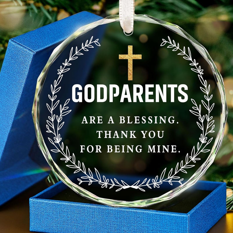 HEXMOZ Godparents Gifts - Godparent Ornament 2025 - Godparent are Blessing, Thank You for Being Mine Present - God Parent Gift Ideas, Gifts for Godparents, Baptism Gift - Glass Ornament for Christmas - Image 1